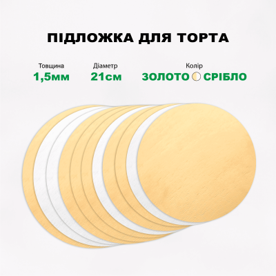 Підложка під торт золото/срібло кругла Д21